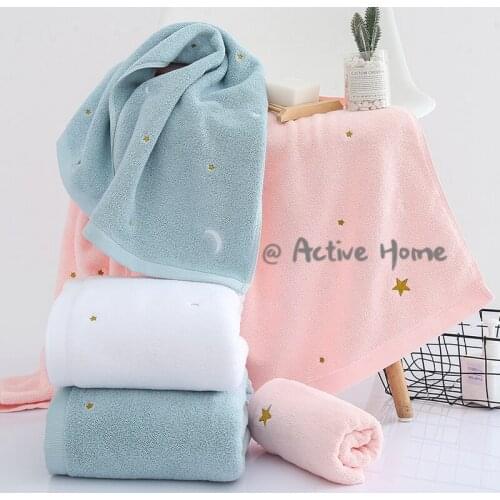 Simple Fashion Embroidered Stars Moon Absorbent Soft Thick Face Towel Adult Female Male Household Towel Bath Towel