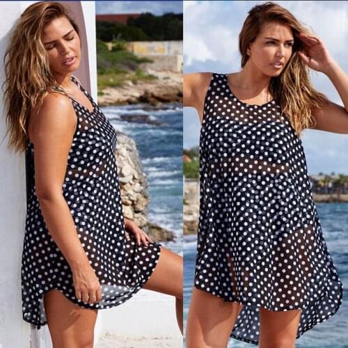 Sexy Women Swimwear Cover-Ups Bikini Polka Dot Bikini Cover Up Casual Chiffon Bathing Suit Swimwear Women Beach Dress