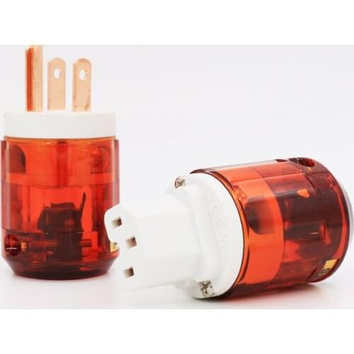 Pair P-046E Pure Red-Copper US Power Plug + C-046E IEC Connector Series for Power Cable White End P-046 PLUG