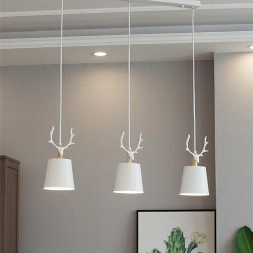 Nordic Modern Creative Pendant Lights Bedroom Warm Cute Pendant Lamp Restaurant Bar Decor Hanging Light Deer Black White 3Lights