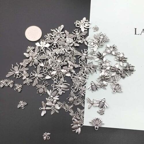 Mixed 160 pcs/bag set diy retro alloy Tibetan silver little bee pendant pendant necklace bracelet jewelry accessories