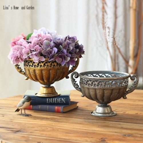 Handcrafted goblet design antique retro metal small flower vase