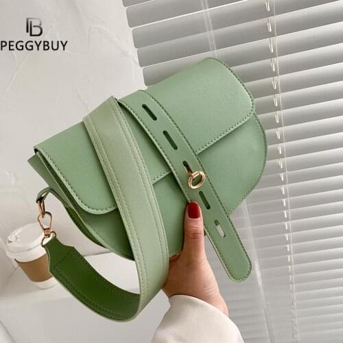 Fashion Women PU Leather Pure Candy Color Crossbody Shoulder Messenger Saddle Bag Ladies Vintage Flap Handbag Tote Purse