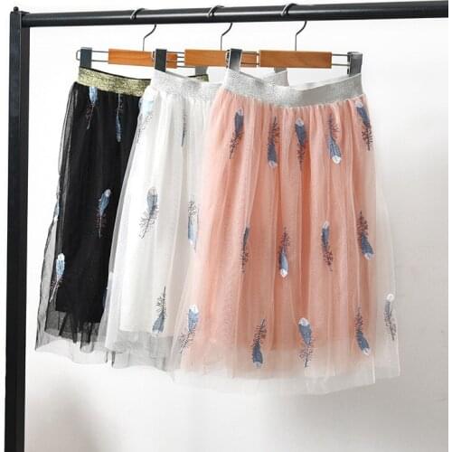 Baby Girls Tulle Skirt Feather Pattern 2019 Summer Autumn Pleated High Waist White Pink Black Maxi Long Tutu Ankle-Length Skirt