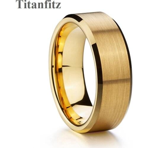 Yellow Gold Filled beveled edges Tungsten carbide ring man 8mm LOVE Alliances wedding band Couple rings for men and women