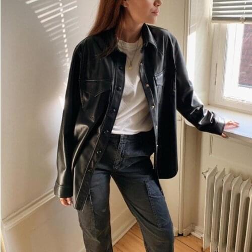 Women Jackets 2020 Autumn and Winter Belt Plain Leather Jacket Womens Jacket Lapel Locomotive Imitation Leather Leather Jacket