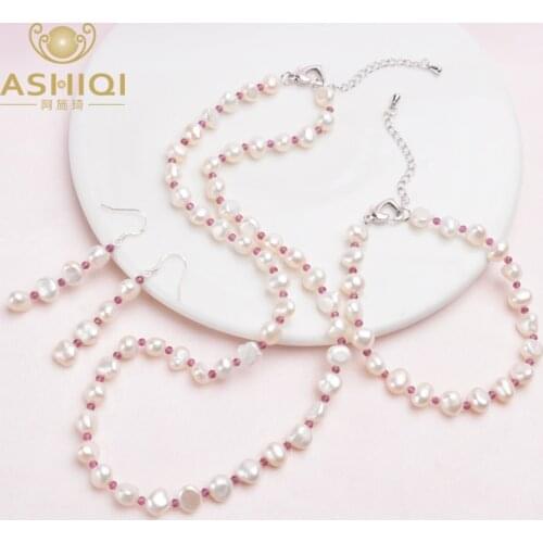 ASHIQI Baroque Natural pearl Jewelry Sets Real Freshwater pearl Necklace Natural Crystal Bracelet for women New Arrival