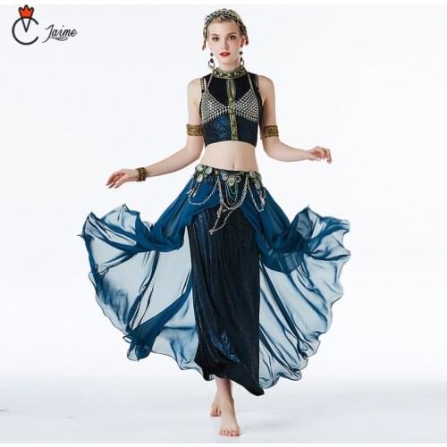 Belly dance costume female 2019 new suit tribal style sexy dance clothes performance clothing three pieces top bra skirt