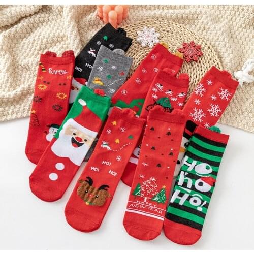 1 Pair Women Socks Casual Winter Christmas Socks Davids Deer Cotton Cartoon Keep Warm Cute Lady Girls Sock Christmas Gift 2021