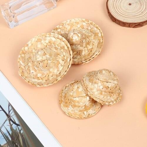 2/5 Pcs 1:12 Dollhouse Miniature Straw Hat Mini Doll Hat Doll House Ornament Hand Weaved Dollhouse Accessories