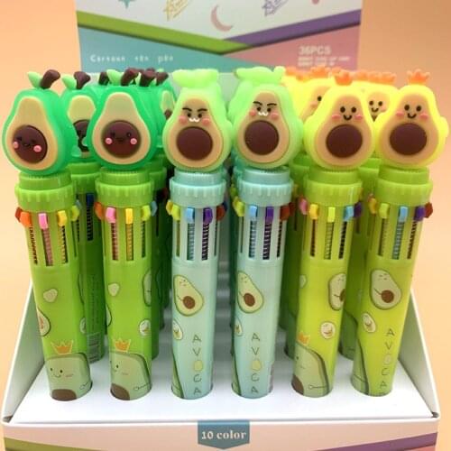 36 pcs/lot Creative Avocado 10 Colors Ballpoint Pen Cute Roller Ball pens School Office Writing Supplies Stationery Gift