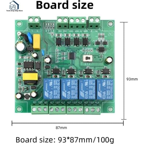 RS485/TTL UART 220V 4 Channel Power Supply Modbus Relay Module RTU Four-Way Input Output support standard Modbus RTU protocol
