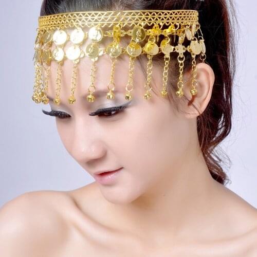 Belly dance accessories indian dance chain hair accessory with bell metal coins bell headband hair bands