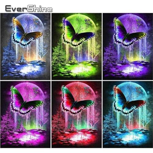 EverShine Diamond Embroidery Animal Full Square Diamond Painting Butterfly Cross Stitch Mosaic Picture Of Rhinestones Wall Decor