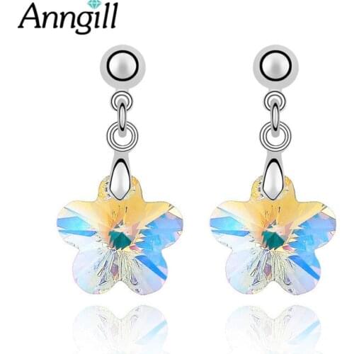 ANNGILL Elegant Stud Earrings for Woman With Crystals from Swarovski Plum flower Vintage Earrings Brand Fashion Jewelry