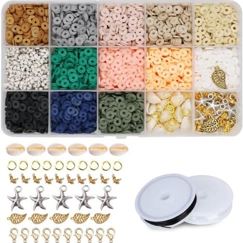 15 Grid Multi Colored Polymer Clay Discs Shell Starfish Lobster Clasp DIY Bracelet Necklace For Jewelry Making Accessories