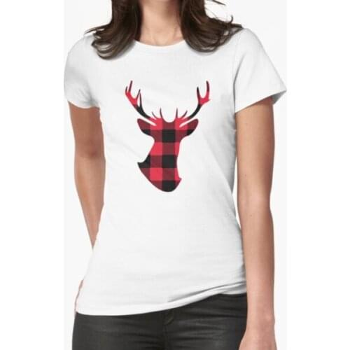 Reindeer Deer Plaid Flannel T-Shirt Print Top