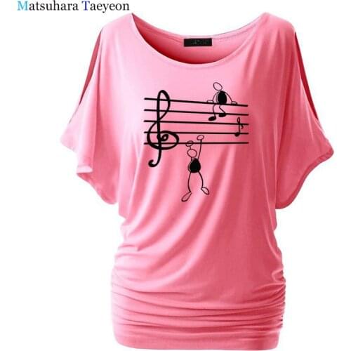Music Notes Funny Printed T Shirt Women Batwing Sleeve Short Sleeve Tshirts Harajuku T-Shirt Girl Casual Tops t shirt Brand