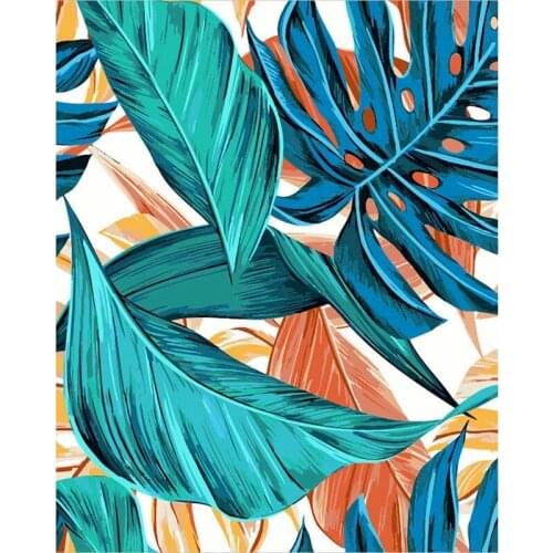 GATYZTORY Blue Leaves DIY Painting By Numbers Kits Home Wall Art Decoration Handpainted Canvas Painting For Living Room