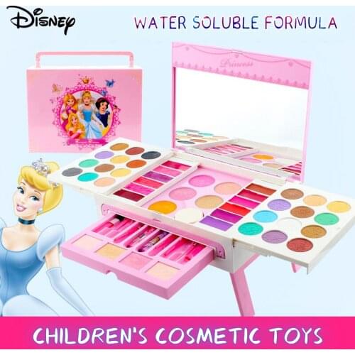 Disney Frozen Princess Makeup Toys Beauty Cartoon Kids Fashion Pink Cosmetics Dressing Table Pretend Play Toy Gift For Girls