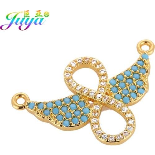 Juya Fairy Necklace Jewelry Accessories Pave Zircon Turqoise Infinity Angel Wings Connect Pendants For Women DIY Necklace Making