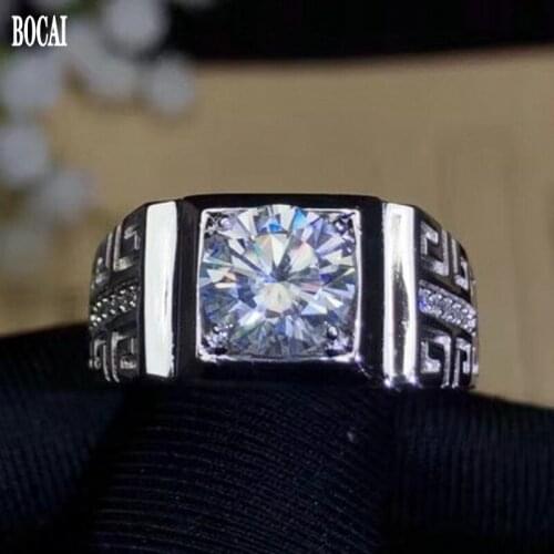BOCAI 2020 new s925 silver classic jewelry 2 Ct.diamonds, micro-inlaid, luxury fine mens ring