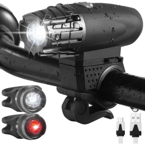 USB Rechargeable Bike Lights Set Waterproof LED Bicycle Bright Bike Front Headlight+2Rear TailLight Set