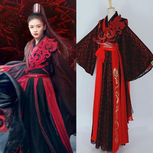 Lu Zhaoyao Black Red Domineering Hanfu Costume Female Wide Sleeve Cosplay Hanfu for TV Play Zhao Yao Stage Performance