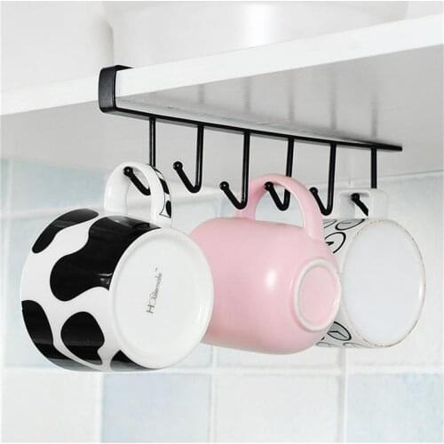 Kitchen Storage Rack Cupboard Hanging Coffee Cup Organizer Closet Clothes Shelf Hanger Wardrobe Glass Mug Holder With 6 Hooks