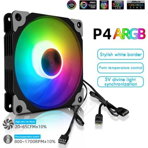 COOLMOON P4 RGB Case Fan 12cm Small 4PIN Mute PWM Temperature Control Automatic Color Changing Desktop Cooling Fan CPU Fan