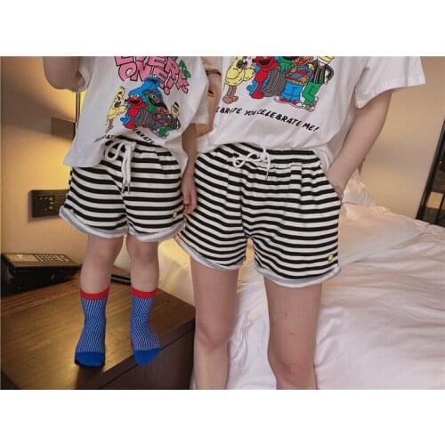 Summer Boys' and girls shorts parent child casual shorts Cotton Elastic Waist smiling face stripe Matching Family Outfits