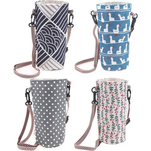 Best Selling 1PC Fashionable Handle Shoulder Crossbody Mug Bag Bottle Holder Adjustable Portable Cotton and Linen Mug Holder Bag