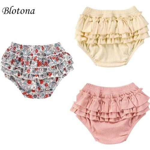 Blotona Fashion Baby Girls Shorts Newborn Baby Fold Bloomers Cake-Layered Shorts Toddler Ruffled Ribbed Trousers PP Pants