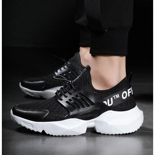 Mens Summer Casual Shoes Thick Bottom Fly Woven Hollow Mesh Lace Up Sport Casual Shoes Fashion Light Running Shoes Walking Shoe