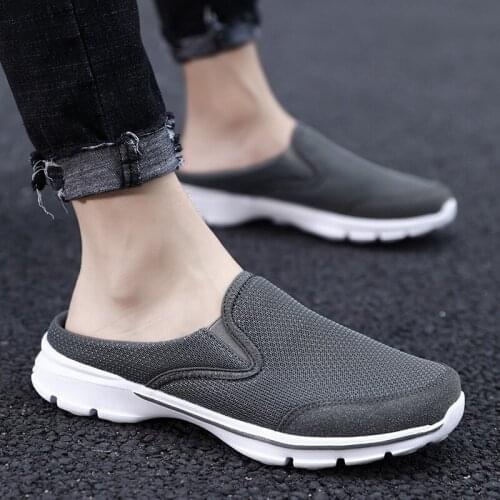 Men Casual Shoes New Summer Trend Mesh Breathable Mens Half Shoes Slip On Black Half Slippers Male Footwear Large Size 39-48