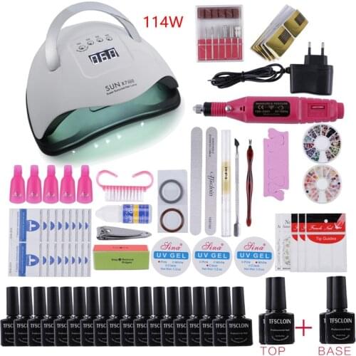 Nail Set With UV Led Nail Lamp Manicure Tools Kit 18&10 Colors Gel Varnish Set and 15000RPM Nail drill Machine Nail Art Kit Hot