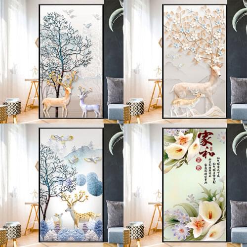 Frosted glass sticker window living room door bathroom glass sticker translucent opaque privacy window decal Chinese style