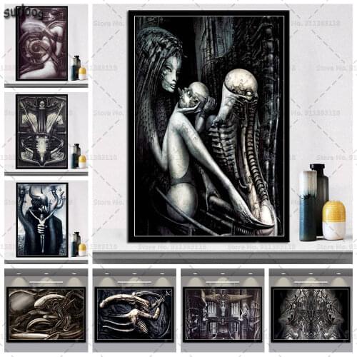 Giger Li II Alien Wall Art Poster Horror Artwork Hot Pictures Prints Canvas Painting for Living Room Home Decor