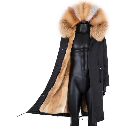 Real Fur Coat Winter Jacket men X-Long Real Rabbit Fur Liner Parka Waterproof Big Natural Raccoon Fur Collar Hood Thick Warm 7XL