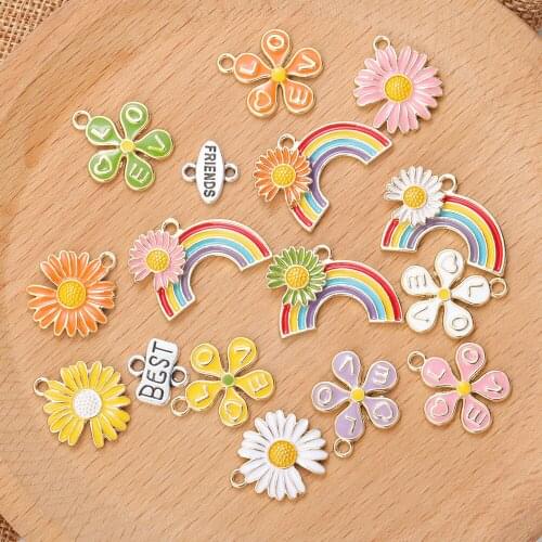 10pcs Fruits Flower Heart Love Letter Enamel Charms Rainbow Color Best Friend Daisy Pendant For Bracelet Necklace DIY Accessory