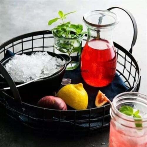 Handmade Retro Fruit Bread Basket Round Antique Metal Tray with Handle Retro Desk Kitchen Storage Storage Tray