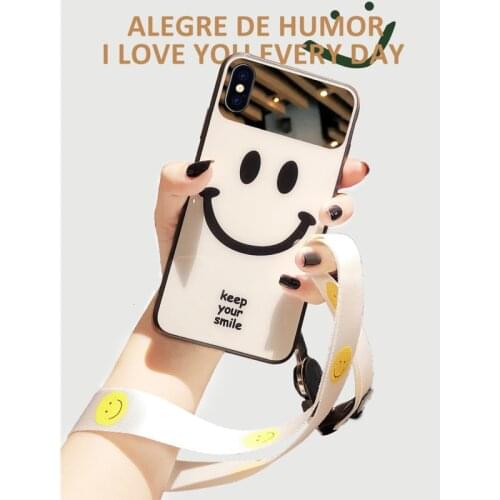 Luxury Creative personality smiley mirror Lanyard phone case For Huawei Mate P 20 30 40 Pro Nova 4 5i 6 7 8 SE Cover