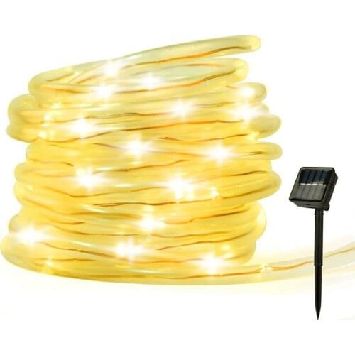 Outdoor Solar Powered Copper Wire Tube String Light Beads 7m 12m Waterproof Rope Strip Christmas Tree Garden Decoration Garland