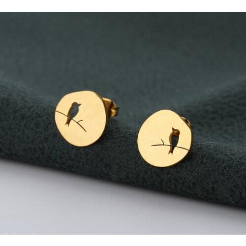 V Attract 10 Pair Animail Jewelry Mini Bird Stud Earrings Stainless Steel Orbellen Geometric Round Boucle D'oreille Bijoux Femme
