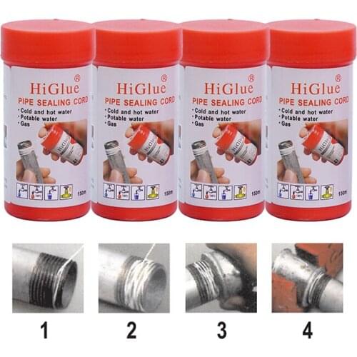 Higlue 4pcs*150m Thread Seal Tape New PTFE Pipe Sealing Cord String Use For Gas Water Pipe No Curing