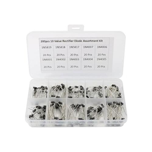 XFCZMG 200PCS 10 Value Rectifier Diode 1N4001~1N5819 Zener Diode Assortment Kit