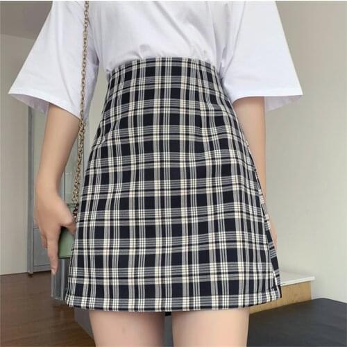 Summer Womens Plaid Skirt A-Line High-Waist Retro Flavor Casual Ladies Skirts Empire Harajuku Sweet Korean Short Skirt