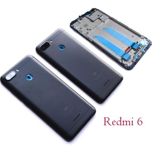 Battery Back Cover for Xiaomi Redmi 6 Rear Door Housing Replacement Repair Spare Parts + lens front panel for Redmi6