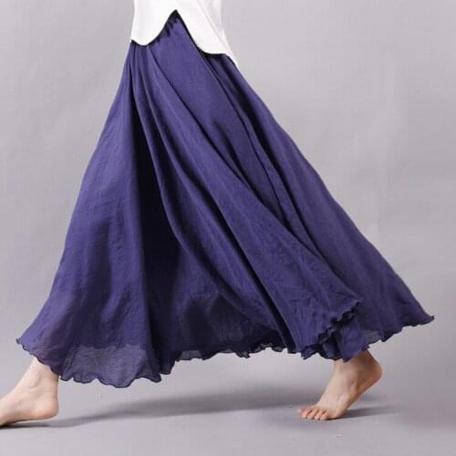 Mori Girl Cotton Linen Skirt Long High Waist Large Size Elastic A Line Ladies Skirts Pleated Ethnic Vintage Sweet Fashion Women