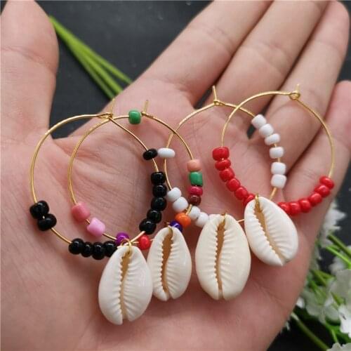 JCYMONG New Bohemian 14 Color Beads Natural Shell Earrings For Women Gold Color Round Circle Earrings 2019 Female Beach Jewelry